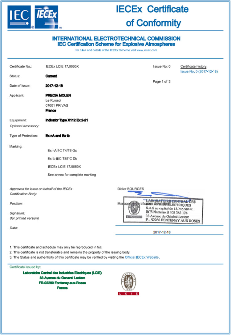 防爆儀表IECEX證書(shū)